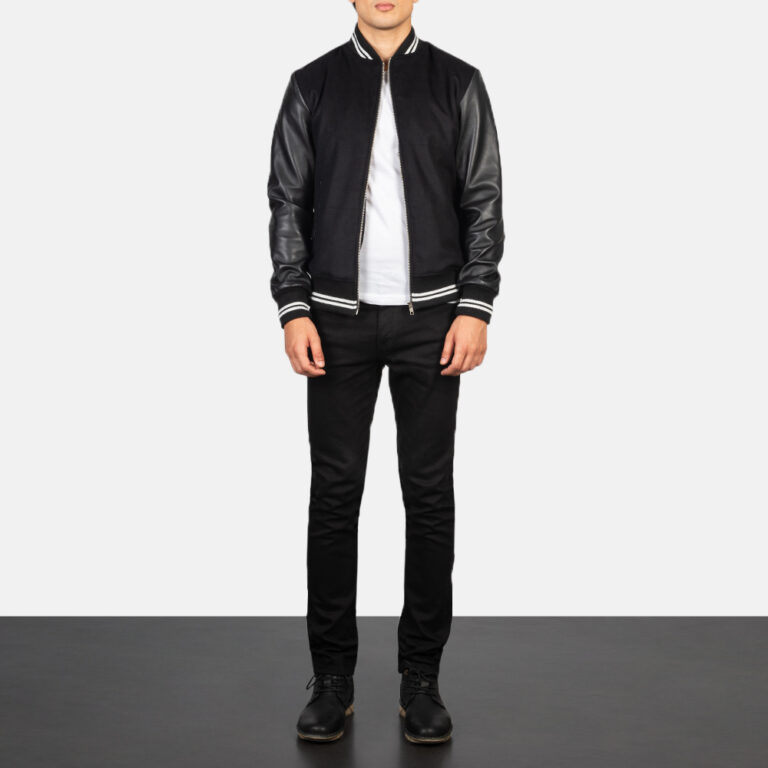 Harrison Black Hybrid Varsity Jacket Full Length-2-1634136656710